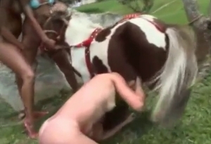 This pony is about to be totally gangbanged by three slutty Latinas